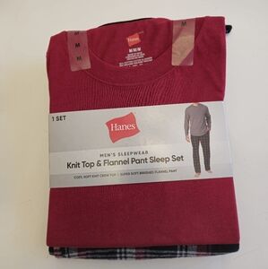 NWT Hanes Men's Sleepwear Knit Top & Flannel Pant  Sleep  Set Size Medium Red